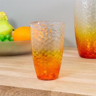 Large Orange Ombre Embossed Plastic Tumbler | Reusable Picnic Drinking Glass
