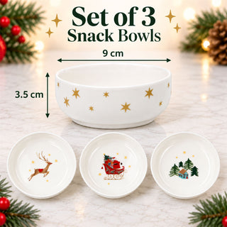 Christmas Snack Bowls Set of 3, Gisela Graham Santa Reindeer, 9cm