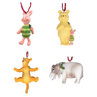 Set Of 4 Winnie The Pooh Christmas Tree Decorations, Resin Gisela Graham