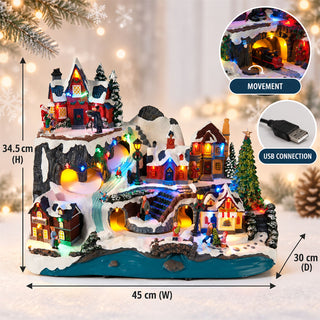 Large LED Animated Christmas Alpine Village Scene, 45cm Moving Train Display