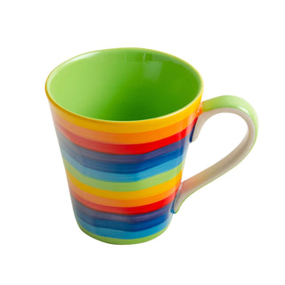 Hand-Painted Large Rainbow Stripe Mug Ceramic Coffee Mug Multi-Coloured Tea Cup