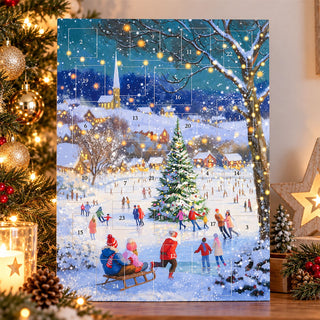 Skating by the Tree Christmas Advent Calendar, Snowy Village Ice Skating Scene