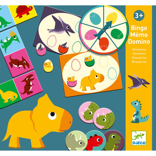 Djeco Bingo Memo Domino Dinosaurs Dominoes, Bingo, and Memory Games for Kids