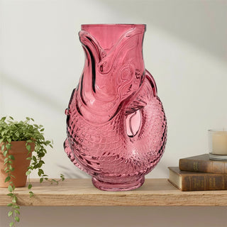 Pink Glass Fish Jug, 20cm Coloured Glass Pitcher Vase Nautical Fish Ornament