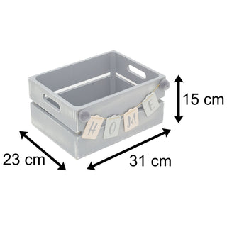 Shabby Chic Home Crate Grey Hamper Decorative Storage | Pom Pom Wooden Storage Box With Handles