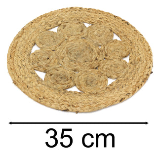 Round Braided Jute Placemat | Rustic Woven Kitchen Dining Table Place Mat - 35cm