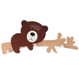 Childrens Wooden Animal Coat Rack | Wall Mounted Kids Bedroom Wall Hooks - Bear