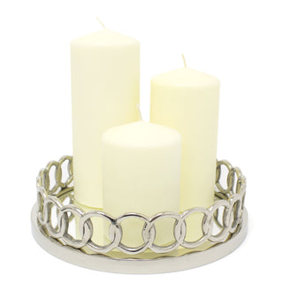 Deluxe Silver Circle Links Mirrored Tray | 30.5cm Decorative Candle Tray Holder - Perfume Display Organiser, Table Centrepiece Decorative Tray
