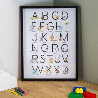 Baby Alphabet A-Z Animal Print Frame Baby Childrens Nursery A-Z Letter Wall Art