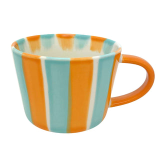 Hand Painted Candy Stripe Mug 300ml Orange & Blue Fine China Tea Coffee Cup
