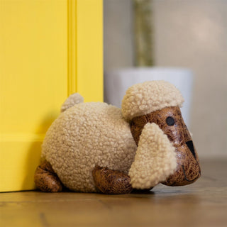 Daisy Sheep Doorstop | Faux Leather Woolly Sheep Animal Door Stop - 21cm