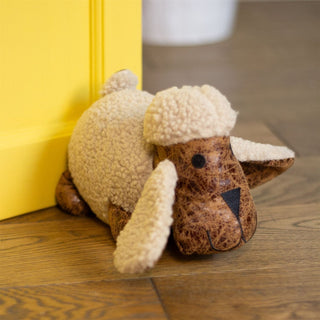 Daisy Sheep Doorstop | Faux Leather Woolly Sheep Animal Door Stop - 21cm