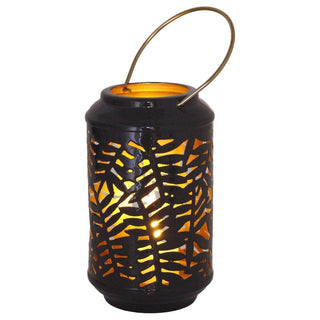 Dark Grey Metal Candle Lantern, 17cm Leaf Design Tealight Holder