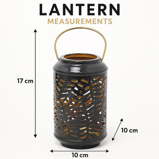 Dark Grey Metal Candle Lantern, 17cm Leaf Design Tealight Holder