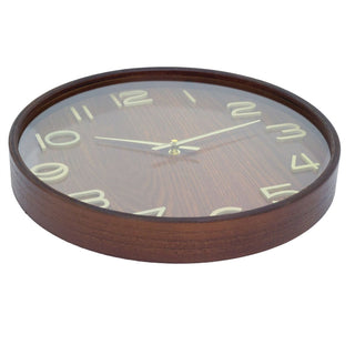 Dark Wood Round Wall Clock | Wooden Wall Clock with Gold Hands - 38cm