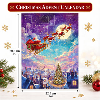 Over the Rooftops Christmas Advent Calendar, Santa's Flying Sleigh Scene