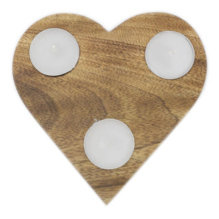 Heart-shaped Wooden Triple Tealight Holder With Votive Candles for Wedding Decor