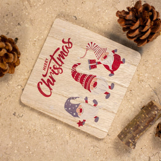 Set Of 6 Christmas Gonk Coasters | 6 Wooden Merry Christmas Coaster And Holder