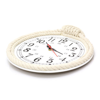 28cm Nautical Rope Wall Clock | Round Wooden Wall Hanging Clock | Beach Decor Nautical Accessories