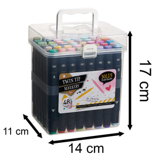 Twin Tip Marker Pens 48 Pack in Case | Dual-Ended Colouring Pens for Art & Craft