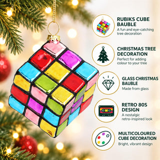Rubiks Cube Christmas Tree Decoration | Gisela Graham Glass Novelty Bauble 5.5cm