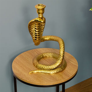 Gold Snake Candle Holder | Aluminium Serpent Dinner Candlestick Holder - 36cm