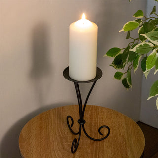 Tall Black Metal Scroll Candle Holder | Pillar Candle Holder Candlestick - 21cm