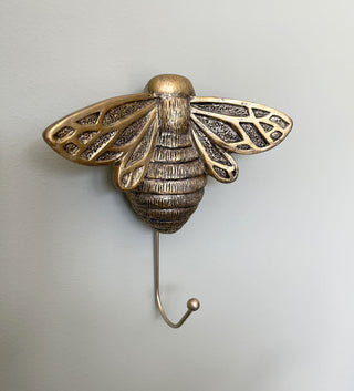 15cm Antique Gold Effect Honey Bee Wall Hook | Metal Wall Mounted Bumble Bee Coat Hook | Decorative Multi Purpose Wall Hooks