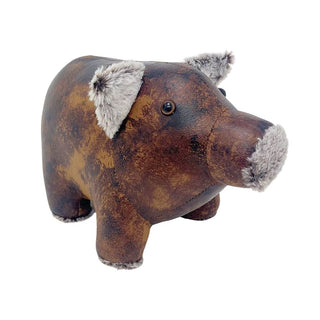Cecil Pig Door Stop, 20cm Weighted Faux Leather Animal Doorstop - 1.8kg