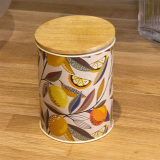 Citrus Zest Canister Airtight Kitchen Caddy With Wooden Lid Storage Tin - Cream