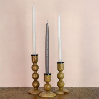 Set Of 3 Mango Wood Candlesticks | 3 Piece Rustic Dinner Candle Stick Holders