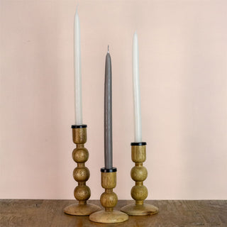 Set Of 3 Mango Wood Candlesticks | 3 Piece Rustic Dinner Candle Stick Holders