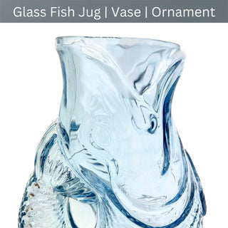 Blue Glass Fish Jug, 20cm Coloured Glass Pitcher Vase Nautical Fish Ornament