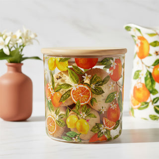 Oranges & Lemons Glass Canister, 850ml Airtight Wooden Lid Storage Jar