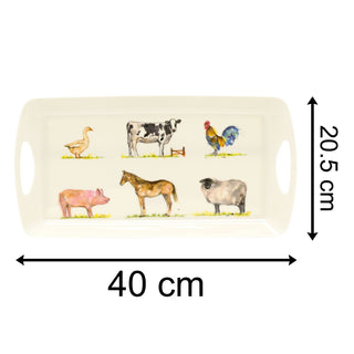 40cm Country Life The Farmyard Carry Tray | Animal Design Rectangle Tray Serving Tray | Melamine Country Kitchen Tea Coffee Tray