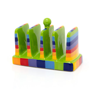 Hand Painted Rainbow Stripe Ceramic Toast Rack | Multicoloured Kitchen Toast Rack 4 Slice | 4 Slot Square Toast Rack Toast Holder