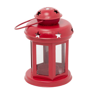 Red Moroccan Tealight Lantern, 13cm Indoor Outdoor Metal Hanging Candle Holder