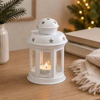 White Moroccan Tealight Lantern, 13cm Indoor Outdoor Metal Hanging Candle Holder