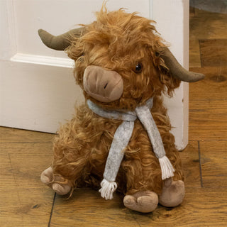 Fergus the Highland Cow Doorstop with Scarf | Novelty Fabric Animal Door Stop