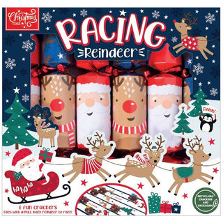6 Racing Reindeer Christmas Crackers | Family Crackers with Pull-Back Reindeers