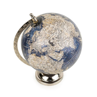 Decorative Blue & Silver Desk Globe | Vintage Style World Globe Ornament