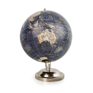 Decorative Blue & Silver Desk Globe | Vintage Style World Globe Ornament