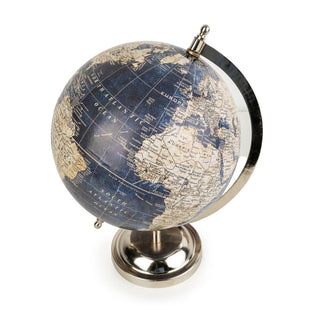 Decorative Blue & Silver Desk Globe | Vintage Style World Globe Ornament