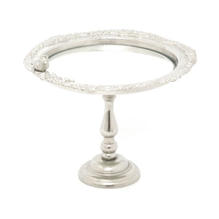 Decorative Silver Mirrored Stand With Bird | Pedestal Mirror Display Stand Plate Dish | Ornate Silver Metal Candle Tray
