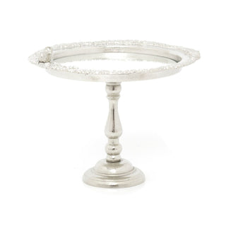 Decorative Silver Mirrored Stand With Bird | Pedestal Mirror Display Stand Plate Dish | Ornate Silver Metal Candle Tray