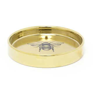 Elegant Bee Trinket Tray Jewellery Dish | Ceramic Gold Tone Display Plate Vanity Tray | Round Ring Holder Jewellery Plate - Gold Base