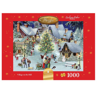 Deluxe Christmas Jigsaw Puzzle 1000 Pieces | Village On The Hill Christmas Puzzle | Jigsaw Puzzles For Adults