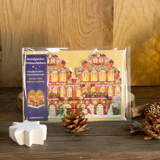 Deluxe Mini Advent Calendar Christmas Card - Nostalgic House Tealight Lantern - Red House