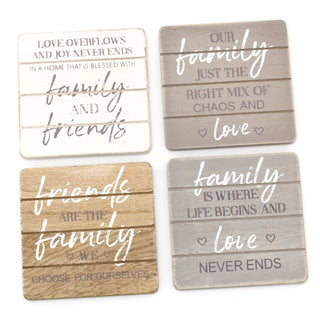Set Of 4 Shabby Chic House Design Wooden Coasters | Family Friends Quotes Coasters With Holder Cup Mug Table Mats | Wood Drinks Coaster Set