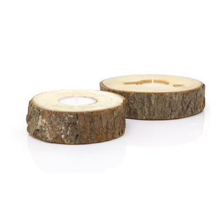 Set Of 2 Natural Tree Bark Tea Light Holders | Rustic Wooden Tree Slice Tealight Candle Holders | Tree Log Christmas Wedding Tealight Candles